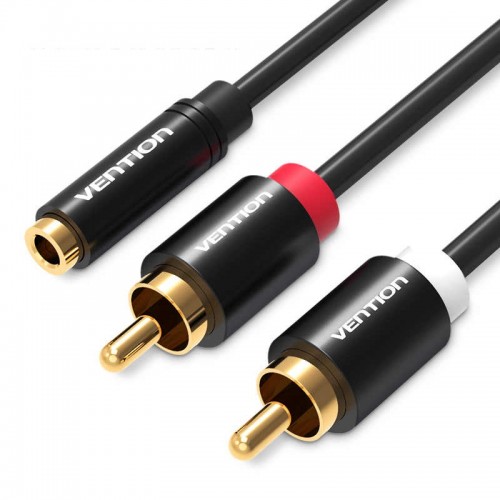 

Кабель акустический Vention VAB-R01-S200 Jack 3,5 mm F/2RCA M - 2м Чёрный, VAB-R01-S200