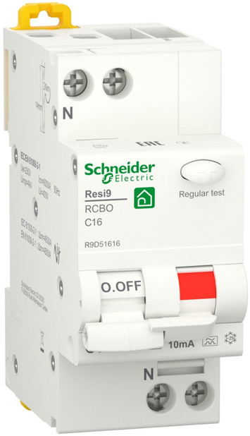 

Автоматический выключатель Schneider Electric RESI9 дифференциального тока (ДИФ) 1P+N С 16А 6000A 10мА тип A, RESI9