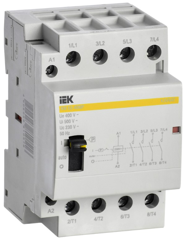 

Контактор модульный IEK MKK22-63-40 с ручным управлением КМ63-40МР AC KARAT, MKK22-63-40