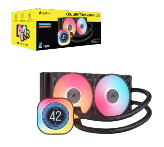 

Система охлаждения жидкостная Corsair iCUE LINK TITAN 240 RX LCD CW-9061022-WW LGA1851/1700/AM4/AM5 (2*120mm, 2100rpm, 73.5CFM, 36dBA), iCUE LINK TITAN 240 RX LCD