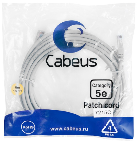 фото Кабель патч-корд U/UTP 5e кат. 5м Cabeus PC-UTP-RJ45-Cat.5e-5m в Воронеже