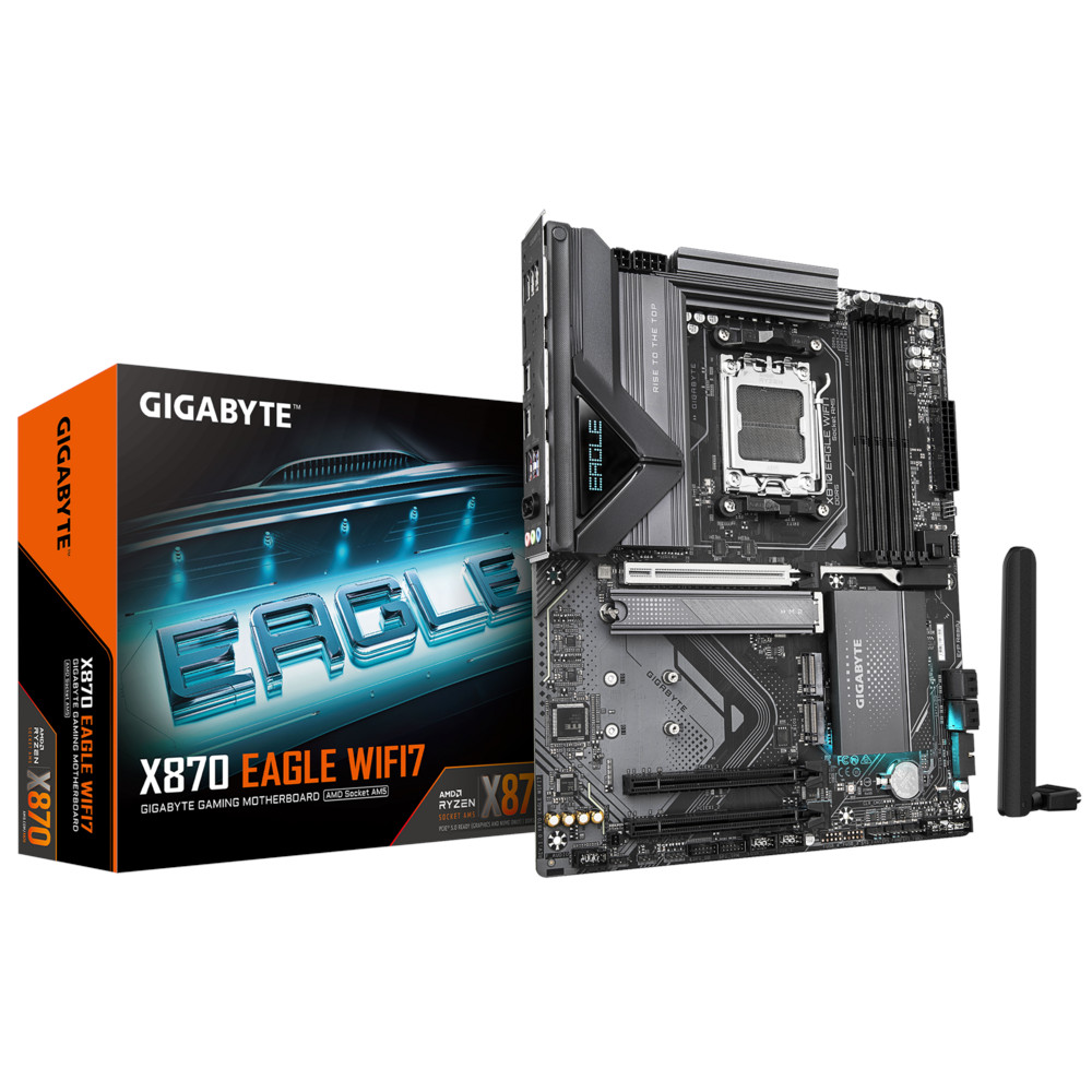 

Материнская плата ATX GIGABYTE X870 EAGLE WIFI7 1.1 (AM5, AMD X870, 4*DDR5 (8200), 4*SATA 6G RAID, 3*M.2, 3*PCIe, WiFi, BT, HDMI, 4*USB 3.2, 4*USB 2.0, X870 EAGLE WIFI7 1.1