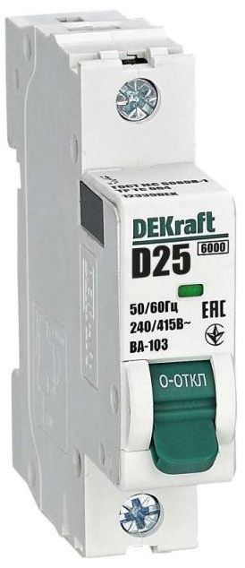 

Автоматический выключатель DEKraft 12339DEK 1Р 25А х-ка D ВА-103 6кА, 12339DEK
