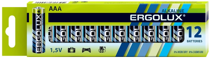 

Батарейка Ergolux LR03 BP-12 Alkaline LR03/AAA, 1,5 В, 1150 мА.ч, 12 шт в упаковке, LR03 BP-12