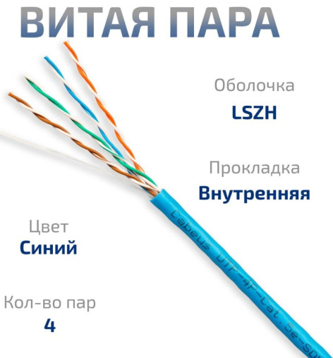 фото Кабель витая пара U/UTP 5e кат. 4 пары Cabeus UTP-4P-Cat.5e-SOLID-LSZH-BL-25 в Краснодаре