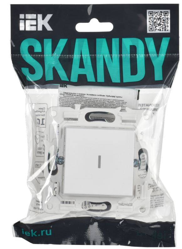 

Переключатель одноклавишный IEK SK-V12-1-10-K01 SKANDY с инд. 10А SK-V08W Арктический белый, SK-V12-1-10-K01