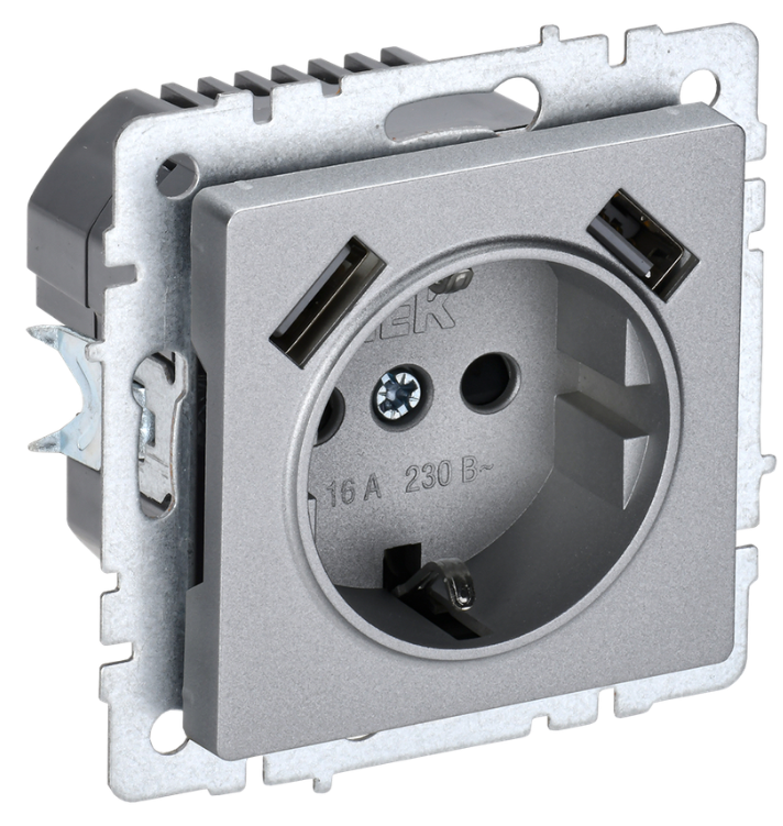 

Розетка с заземлением IEK BR-R14-16-U21-D31-K47 BRITE с защитными шторками 16А с USB A+A 3,1А РЮш10-2-БрА Алюминевый, BR-R14-16-U21-D31-K47