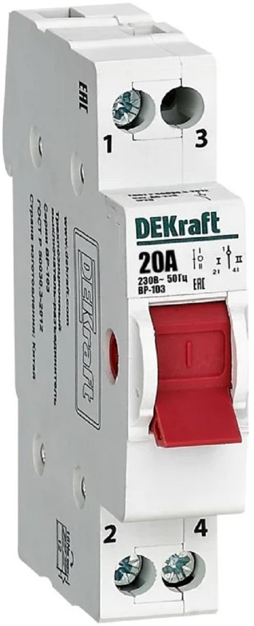 

Выключатель-разъединитель трехпозиционный DEKraft 17201DEK 1P 20A ВР-103, 17201DEK