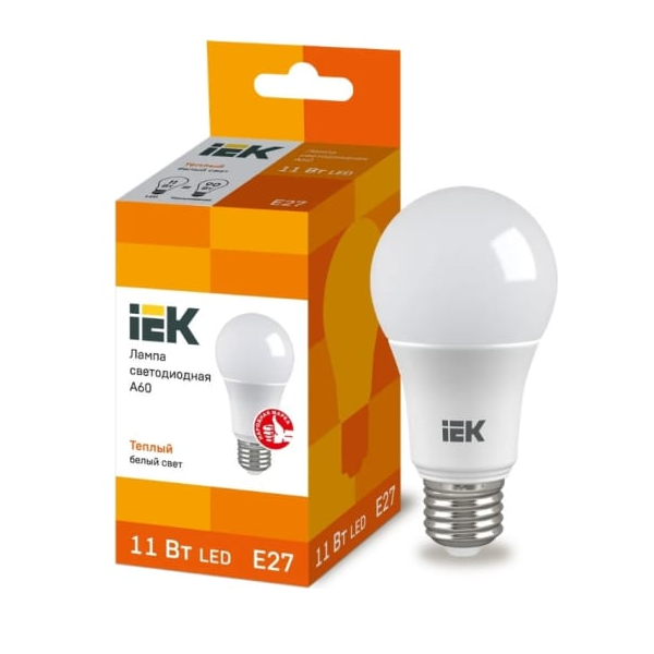 

Лампа светодиодная IEK LLE-A60-11-230-30-E27 ECO A60 11Вт грушевидная 3000К тепл. бел. E27 990лм 230-240В, LLE-A60-11-230-30-E27