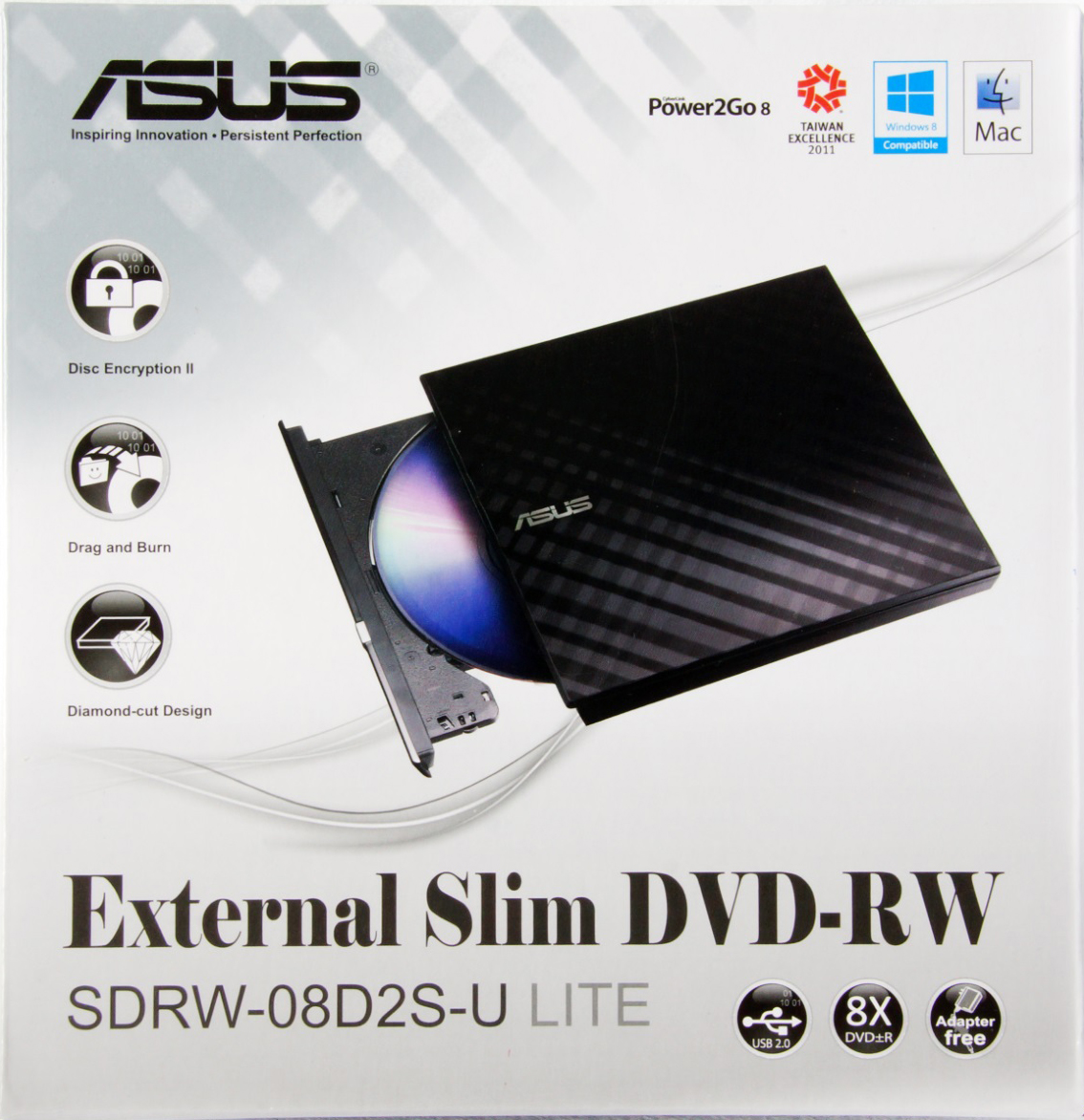 

Привод DVD±RW внешний ASUS SDRW-08D2S-U LITE Black slim USB2.0, DVD±R 8x, DVD+RW 8x, DVD-RW 6x, DVD±R DL 6x, DVD-RAM 5x, CD/R/RW 24/24/16, RTL, SDRW-08D2S-U LITE Black