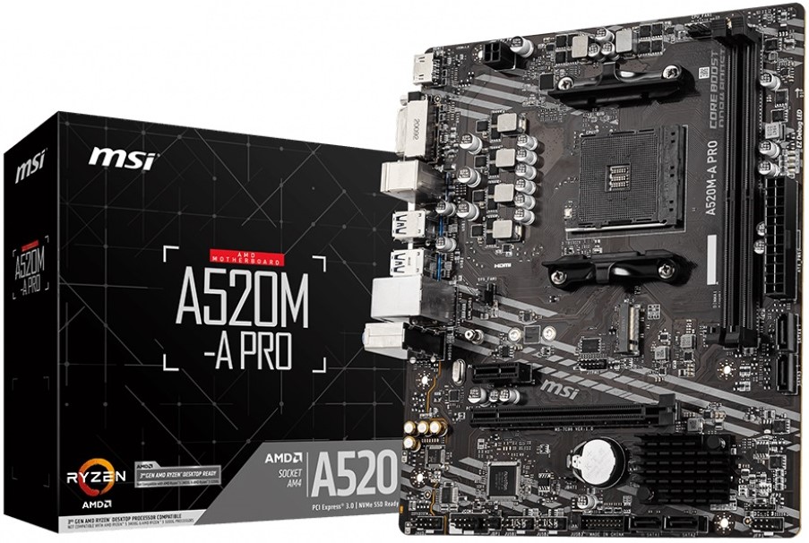 

Материнская плата mATX MSI A520M-A PRO (AM4, AMD A520, 2*DDR4(4600), 4*SATA 6G, M.2, 2*PCIE, 7.1CH, Glan, 6*USB 3.2, DVI-D, HDMI), A520M-A PRO