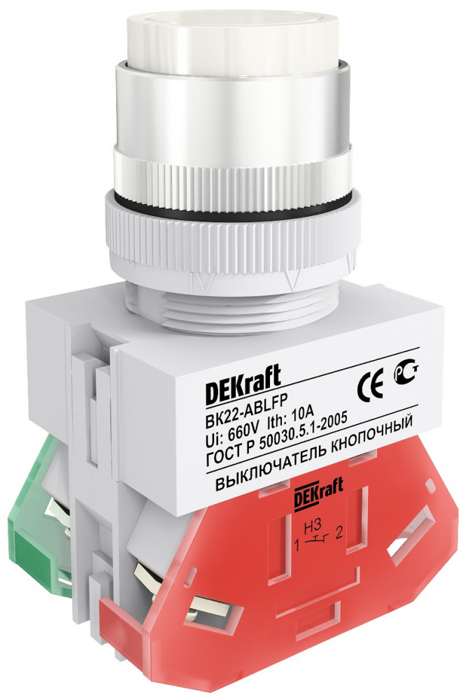 

Выключатель кнопочный DEKraft 25017DEK ABLFP D22 БЕЛЫЙ 220В ВK-22, 25017DEK