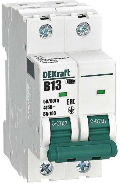 

Автоматический выключатель DEKraft 12224DEK 2Р 13А х-ка B ВА-103 6кА, 12224DEK