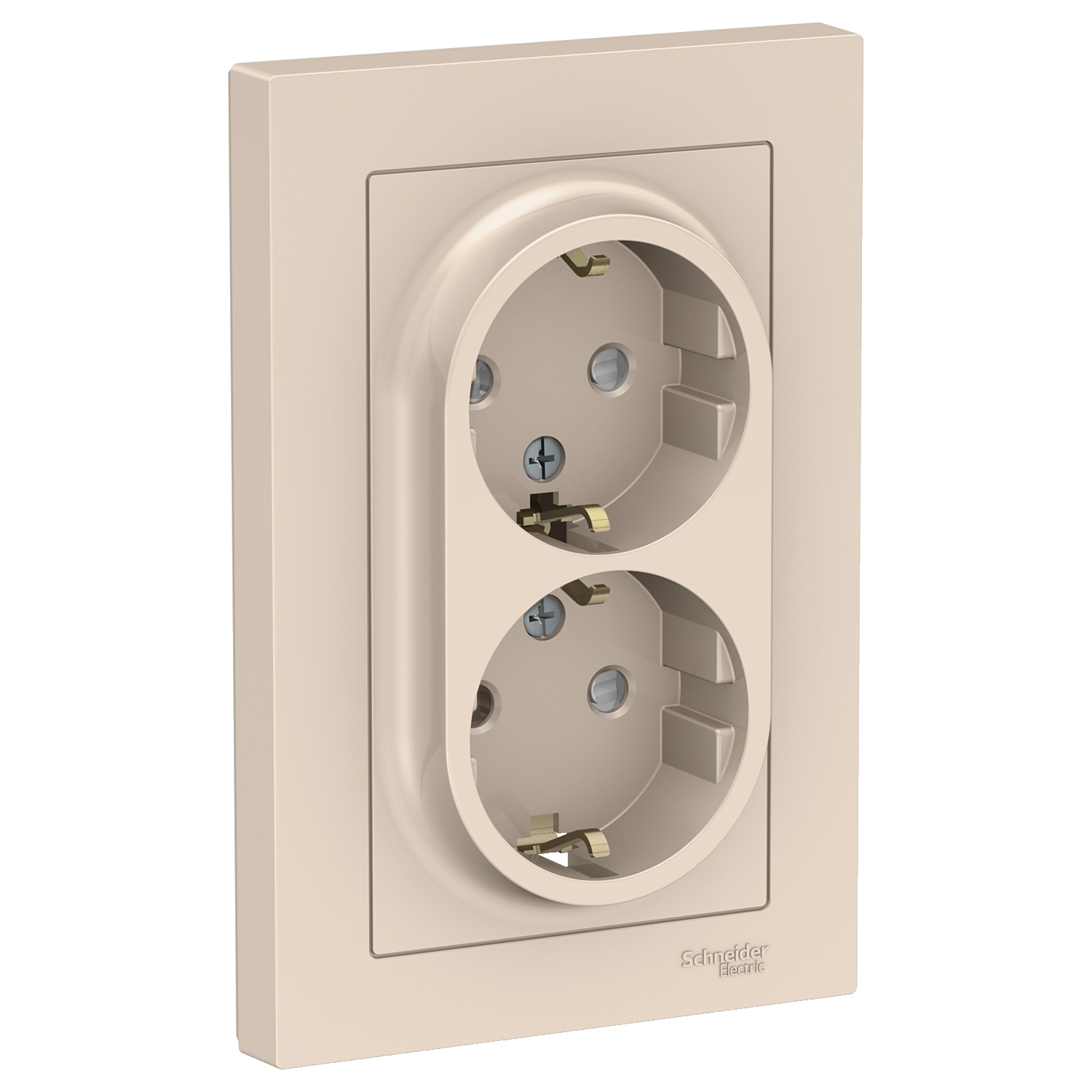 

Розетка Schneider Electric ATN000226 AtlasDesign, двойная, с заземлением, со шторками, 16А, в сборе, бежевая, ATN000226