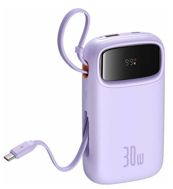 

Аккумулятор внешний портативный Baseus QPow 2 P10055009513-00 with 2 Built-in Type-C Cable 20000mAh 30W Nebula Purple (цифровой дисплей, совместим PD,, QPow 2