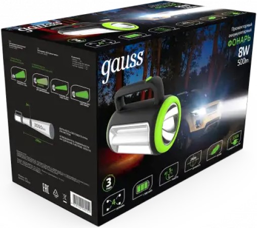 

Фонарь Gauss GF603 прожекторный GFL603 8W 500lm lead acid 1500mAh диммируемый LED, GF603