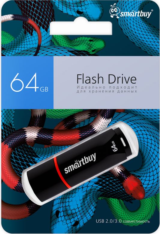 

Накопитель USB 2.0 64GB SmartBuy SB64GBCRWKSN Crown Black Snake Edition, SB64GBCRWKSN