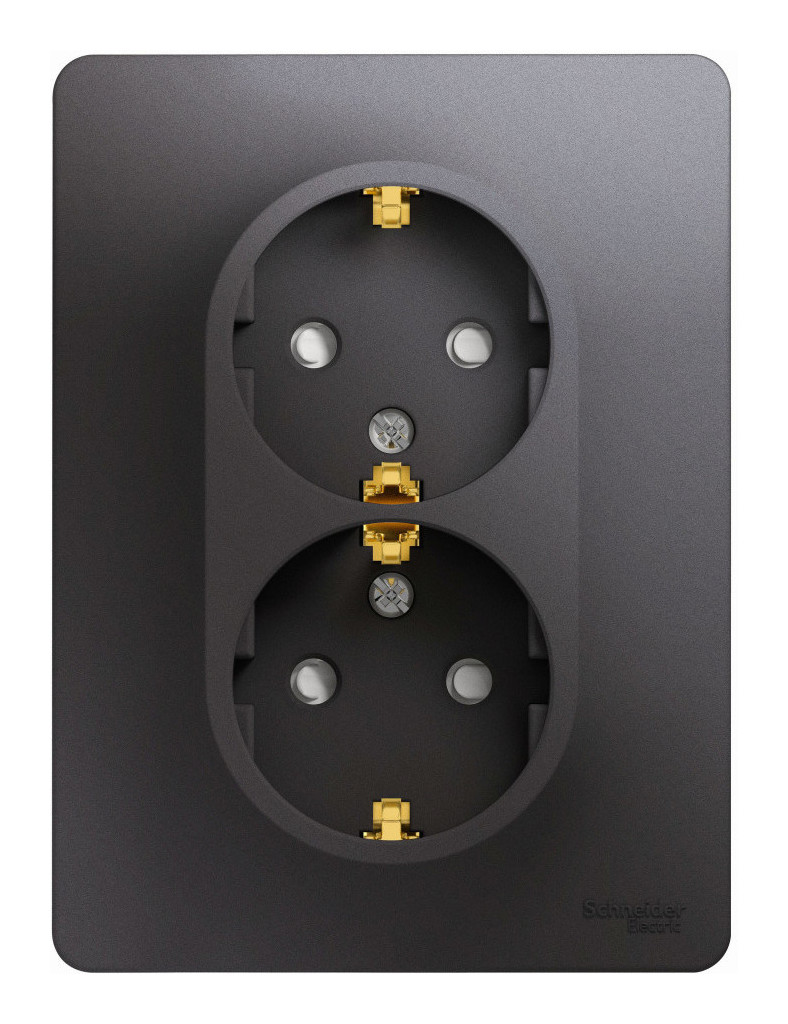 

Розетка Schneider Electric GSL001326 Glossa 2-ая с/з со шторками (в сборе), графит, GSL001326