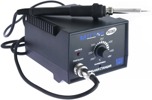 Изображение товара Паяльная станция МЕГЕОН 00361 с регулятором температуры, 45 Вт