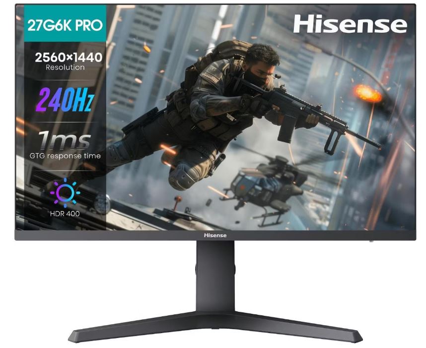 

Монитор 27" Hisense 27G6K-PRO 2560x1440 LED, 16:9, IPS, 400cd, 1000:1, 1ms, 178/178, DP, HDMI, audio, 240Hz, tilt, HAS, VESA, black, 27G6K-PRO