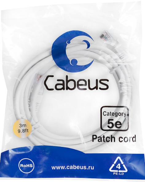 фото Кабель патч-корд U/UTP 5e кат. 3м Cabeus PC-UTP-RJ45-Cat.5e-3m-WH в Воронеже