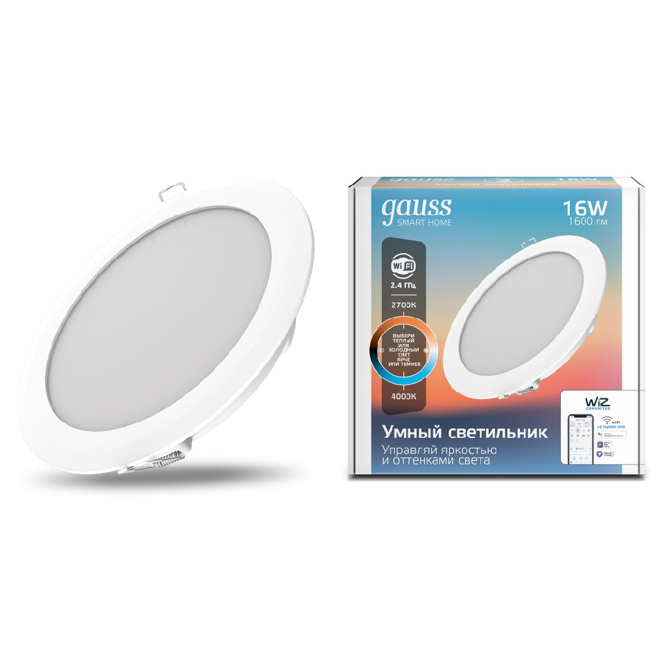 

Светильник светодиодный Gauss 2040122 Smart Home DIM+CCT 16 Вт 1500...1600 лм, 2040122