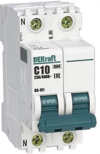 

Автоматический выключатель DEKraft 11180DEK 1Р+N 10А х-ка C ВА-101 4,5кА, 11180DEK