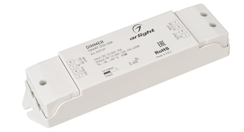 

Диммер Arlight SMART-D32-DIM 027137 (12-36V, 12A, 0/1-10V) IP20 пластик, SMART-D32-DIM