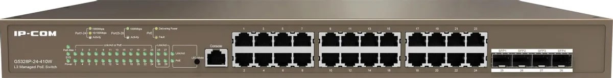 

Коммутатор управляемый IP-Com G5328XP-24-410W PoE L3, 26 портов, 24x1 Гбит/с, SFP+ 4x10 Гбит/с, G5328XP-24-410W