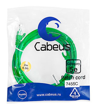 фото Кабель патч-корд U/UTP 5e кат. 2м Cabeus PC-UTP-RJ45-Cat.5e-2m-GN в Уфе