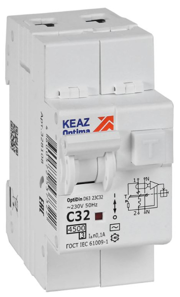 Изображение товара Автомат КЭАЗ 328108 дифференциальный автомат для защиты 32 А 100 мА