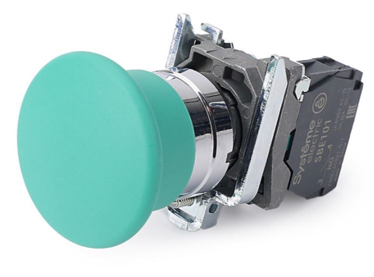 

Кнопка Systeme Electric SB4BC31 с гриб головкой SB4 в сборе 22мм 40мм зеленая с возвратом металл 1НО, SB4BC31