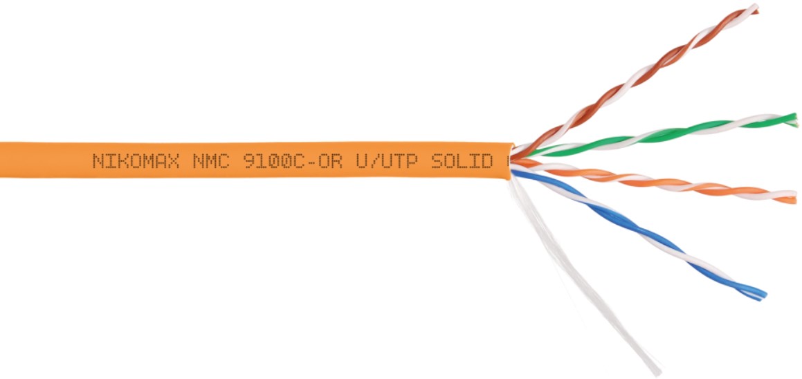 

Кабель витая пара U/UTP 5e кат. 4 пары NIKOMAX NMC 9100C-OR 24AWG(0.52 мм), медь, одножильный (solid), внутренний, полимерный материал, нг(A)-HF, оран, NMC 9100C-OR