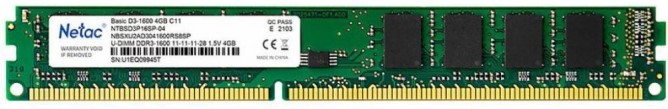 

Модуль памяти DDR3 4GB Netac NTBSD3P16SP-04 PC12800 1600Mhz CL11, NTBSD3P16SP-04