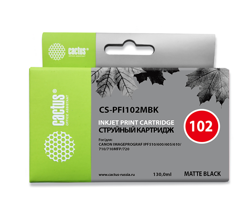 

Картридж Cactus CS-PFI102MBK черный матовый (130мл) для Canon iPF500/iPF600/iPF700/ MFP M40, CS-PFI102MBK