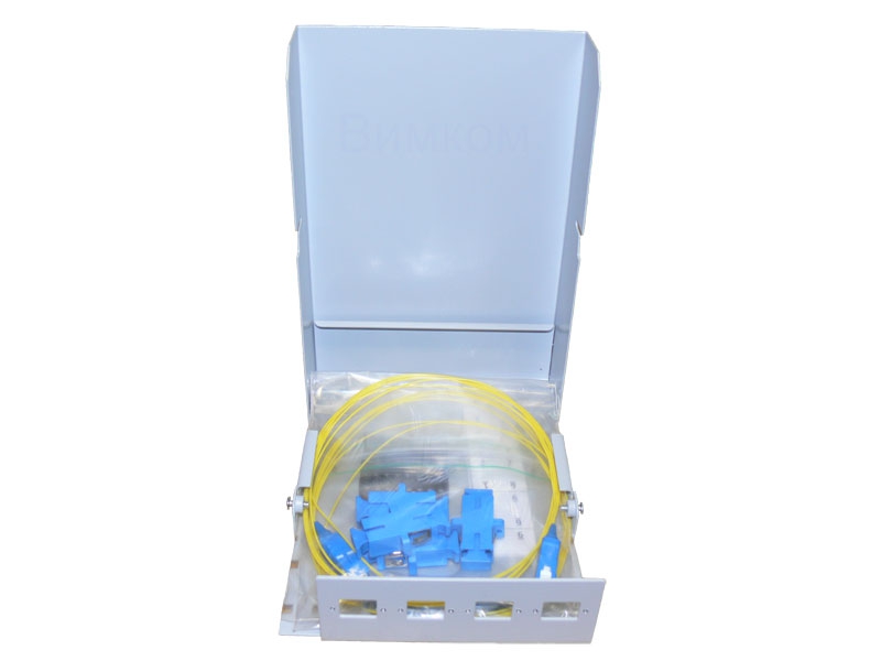 

Бокс настенный Vimcom КН-4-SC AD-SC-SM+PT-SM-SC-1 4 порта SC SM 9/125 (пигтейлы+проходные адаптеры), КН-4-SC