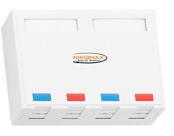 

Корпус NikoMax NMC-MB4P-ST-WT настенной розетки, 4 порта, под модули-вставки типа KeyStone, со шторками, белый, NMC-MB4P-ST-WT