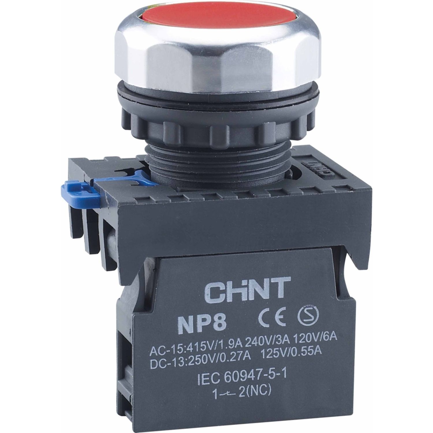 

Кнопка управления CHINT 667233 NP8-10BN/4 без подсветки, самовозв., красный, 1НО, IP65 (R), 667233