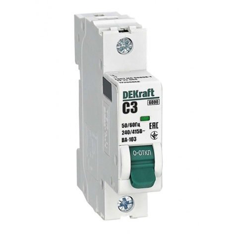 Изображение товара Автоматический выключатель DEKraft 12266DEK IP20 3 А 240 В однополюсный модульный
