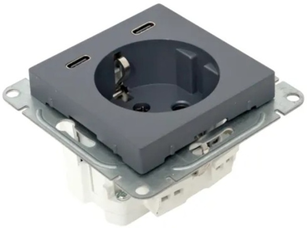 фото Розетка с заземлением с 2 USB  EKF UP1-SOG-111-2USBC