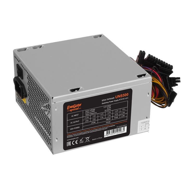 

Блок питания ATX Exegate UNS500 ES261569RUS-PC 500W, PC, 12cm fan, 24p+4p, 6/8p PCI-E, 3*SATA, 2*IDE, FDD + кабель 220V в комплекте, UNS500