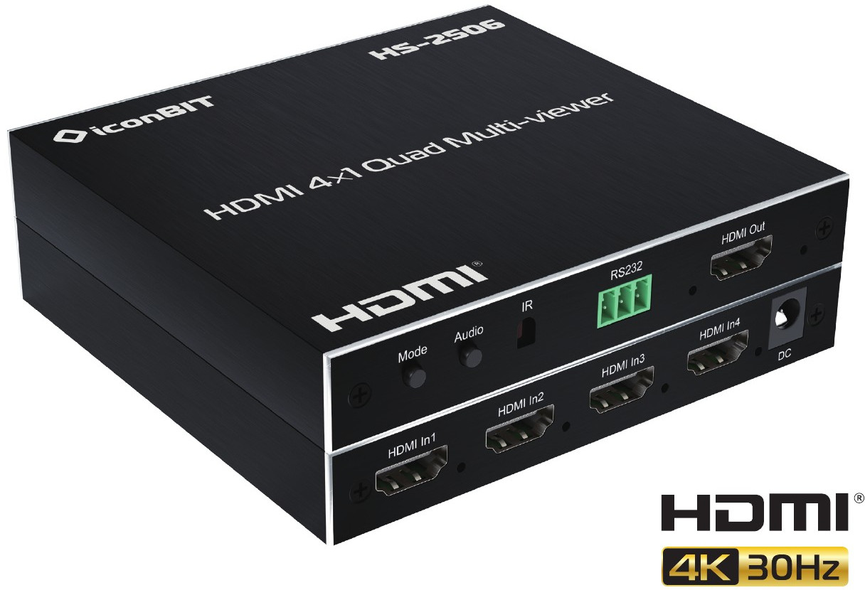 

Коммутатор IconBit HS-2506 презентационный HDMI 4x1 с функцией мультивьювера, поддержка разрешения 4К60, HS-2506