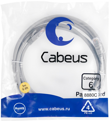 фото Кабель патч-корд U/UTP 6 кат. 3м Cabeus PC-UTP-RJ45-Cat.6-3m-LSZH в Краснодаре