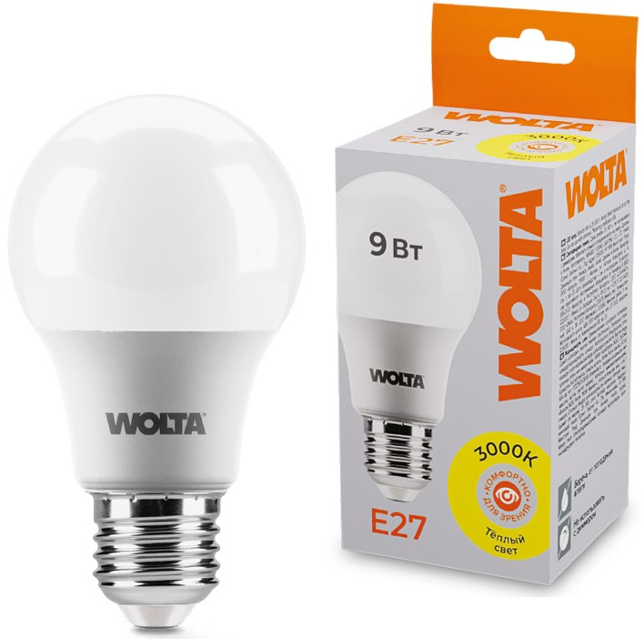 

Лампа светодиодная WOLTA 25Y60BL9E27 9Вт 3000К E27, 25Y60BL9E27