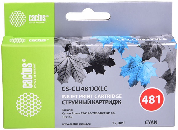

Картридж Cactus CS-CLI481XXLC голубой, 12мл, для Canon Pixma TR7540/TR8540/TS6140/TS8140, CS-CLI481XXLC