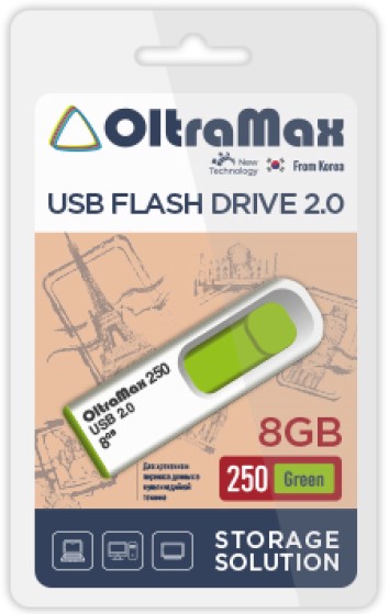 

Накопитель USB 2.0 8GB OltraMax OM-8GB-250-Green 250, зелёный, OM-8GB-250-Green