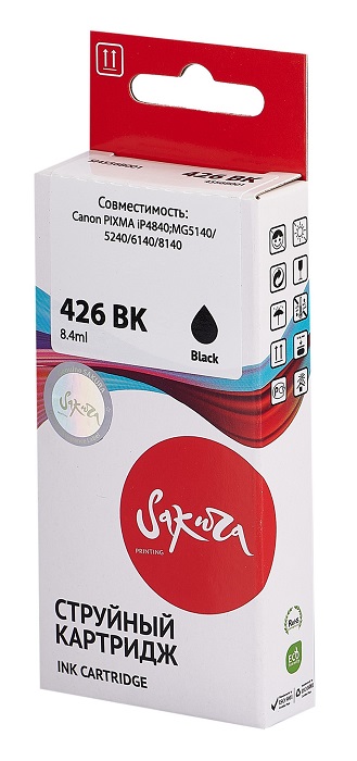 

Картридж струйный Sakura 4556B001 (426 BK) для Canon PIXMA iP4840;MG5140/5240/6140/8140, водорастворимый тип чернил, черный, 3100 к., 4556B001 (426 BK)
