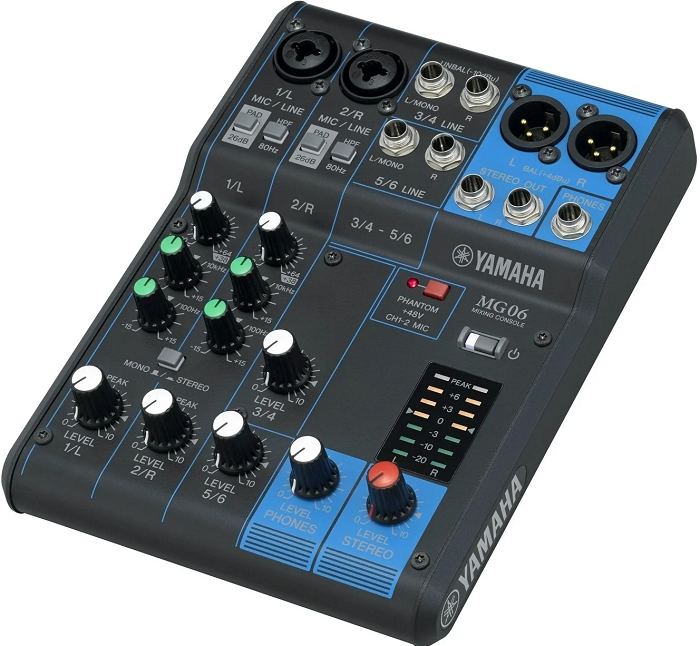 

Пульт Yamaha MG06X ZT41620 6-канальный микшерный пульт: 2 микрофонных/6 линейных входов (2 моно + 2 стерео)/1 стереошина, микрофонные предусилители «D, MG06X