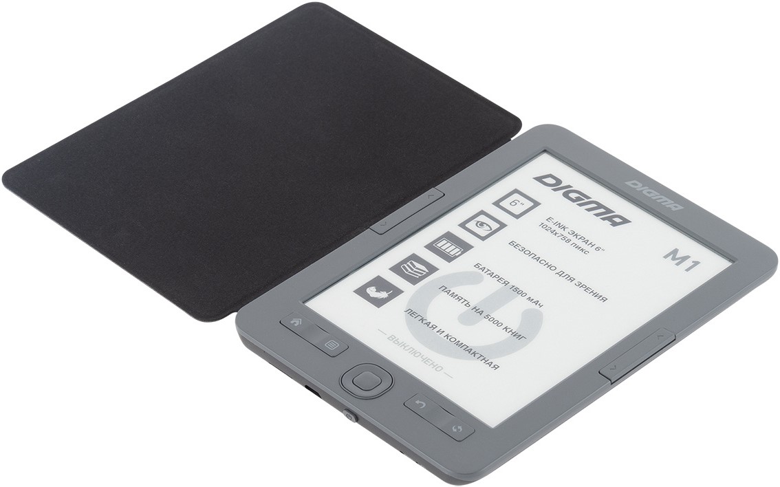 

Электронная книга Digma M1G 6" E-ink HD Pearl 758x1024 600MHz 128Mb/4GB/SD/microSDHC темно-серая (в компл.:обложка), M1G