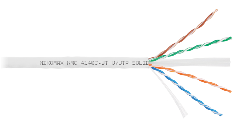 

Кабель витая пара U/UTP 6 кат. 4 пары NIKOMAX NMC 4140C-WT 23AWG(0.55 мм), медь, одножильный (solid), внутренний, полимерный материал, нг(A)-HF, белый, NMC 4140C-WT
